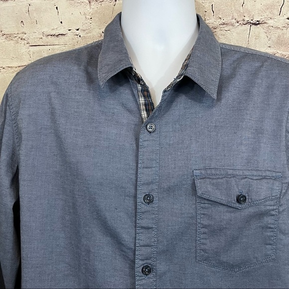 Guess Logan Blue Button Front Contrast Cuffs Shirt - Picture 2 of 13
